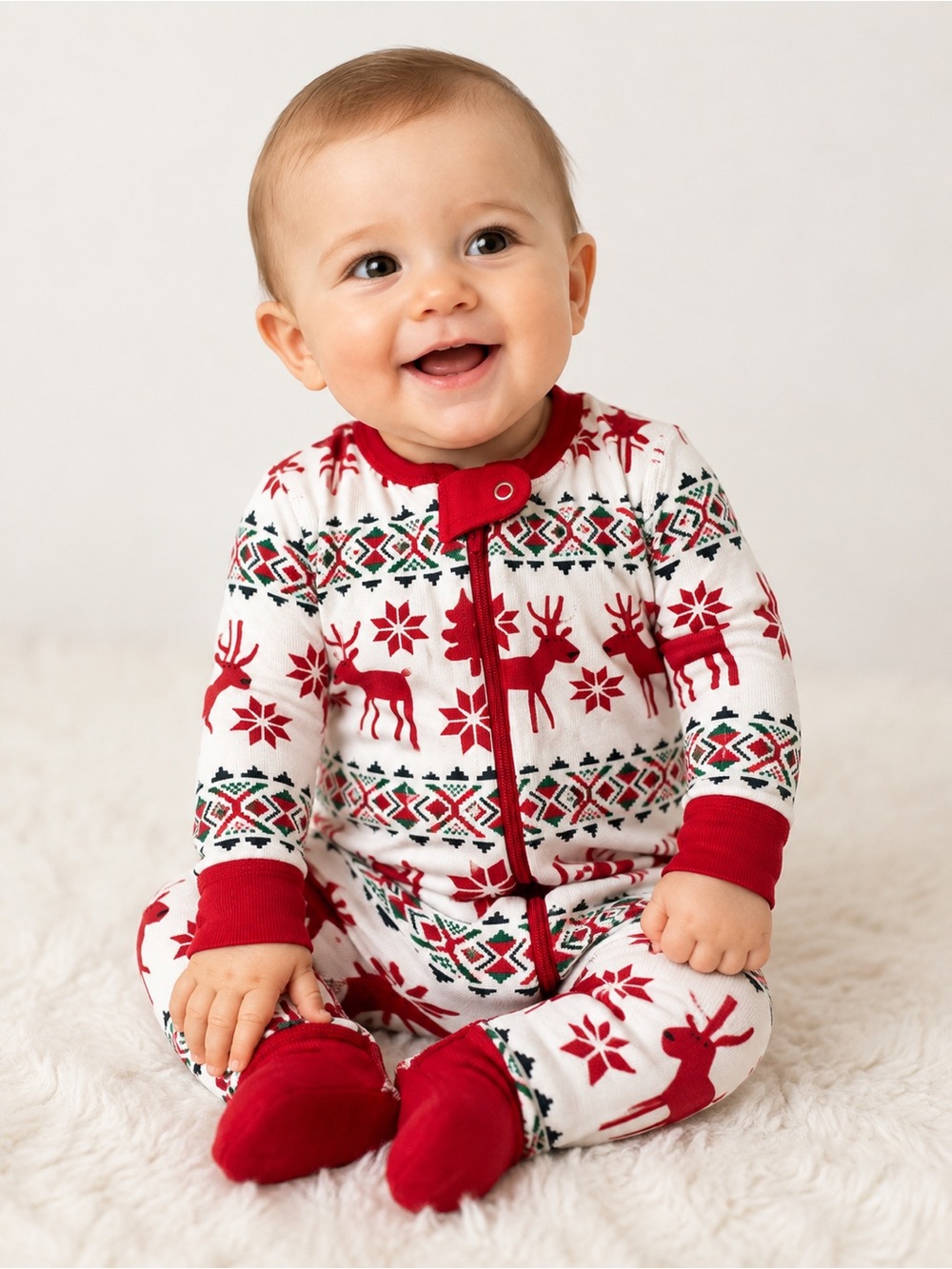 Hanna Andersson Organic Cotton Christmas Reindeer Zip Pajamas 6–12M Holiday